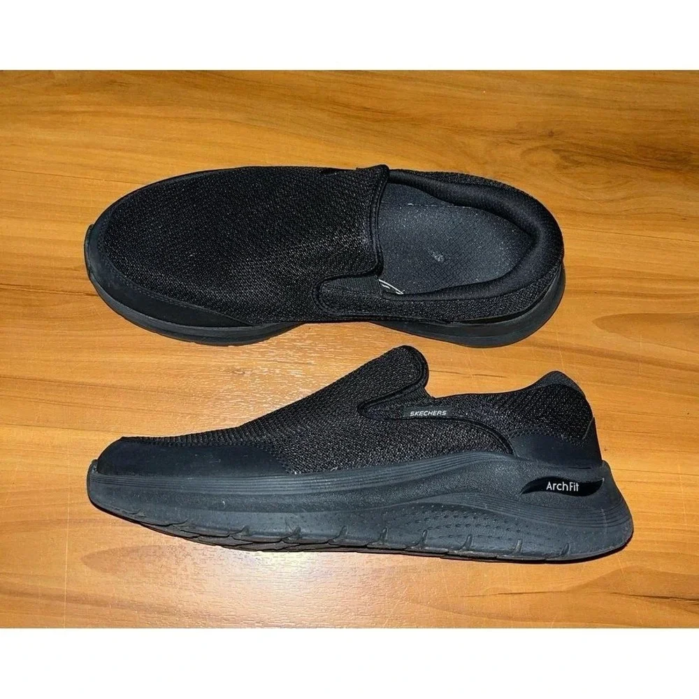 Mens Skechers Equalizer 5.0 Black Walking Arch Fit  Slip On Shoes